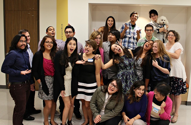 a funny picture of the student recipients and faculty members attended the 2014-2015 fall mixer.