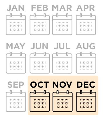 Calendar highlighting the months October through December