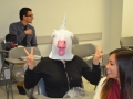 student wearing horse mask